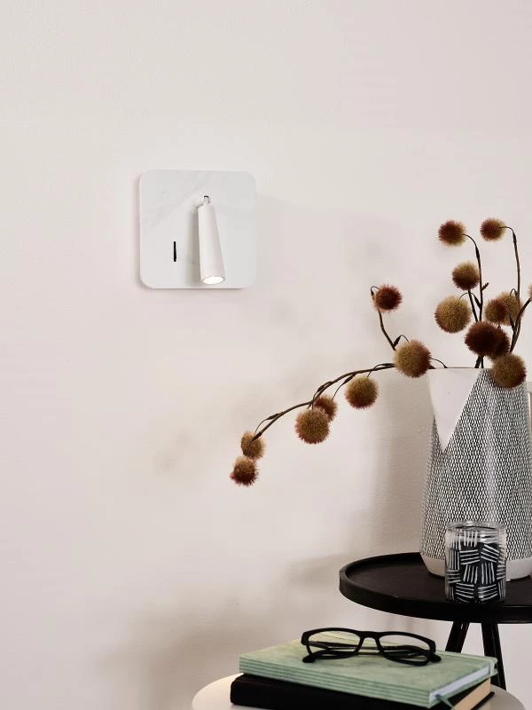 Lucide OREGON - Bedside lamp / Wall light - LED - 1x4W 3000K - With USB charging point - White - ambiance 1